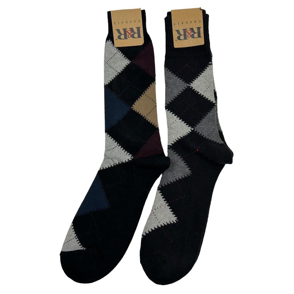 Lot Of 2 R&R Casuals Mens Dress Argyle Socks Multi-Color NOS 10-13 USA Vintage